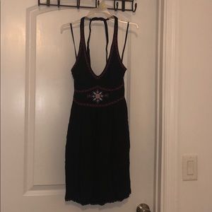 Hollister Black Halter Dress with Pink Embroidery